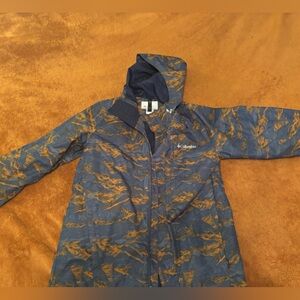 Columbia Blue and Gold Camouflage-Style Hooded Rain Jacket